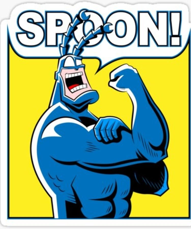 The Blue Tick flexing to his battle cry "SPOON!"