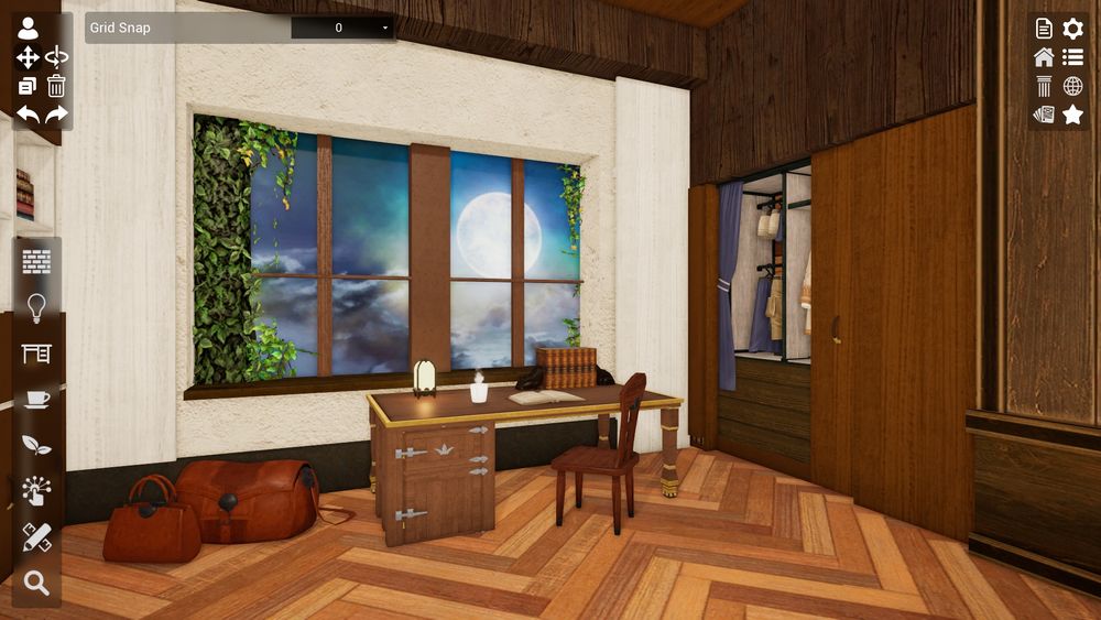 Final apartment picture showing a closer view of the desk and window area, as well as a closet built into the side wall.