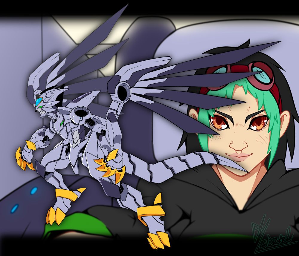 CyberDoruGoramon Mecha-Mode is a Robot Digimon and a carrier of the X Antibody. It is a Digimon of the Prototype Digimon "DORU Series" that was experimented on in search of further digivolutions. During the experiments, the Power in it's Digicore got enabled and if it's Data fuses with a Partner they trust, it's able to unlock this form.

This form created by the modified DigiCore and the Mind of a Human Partner is Form of powerful destruction and an incarnation of the “Ultimate Enemy”. The Connection to said partner is necessary for it to be able to continue to function. Due to this restains it is hard to say if it's actually a Digimon on it's own. However it has a lot of Power that even improve upon the Power of it's previous Form.

The old-style Interface on its brow got modified and improved granding this Digimon more Power and Intelligenz.