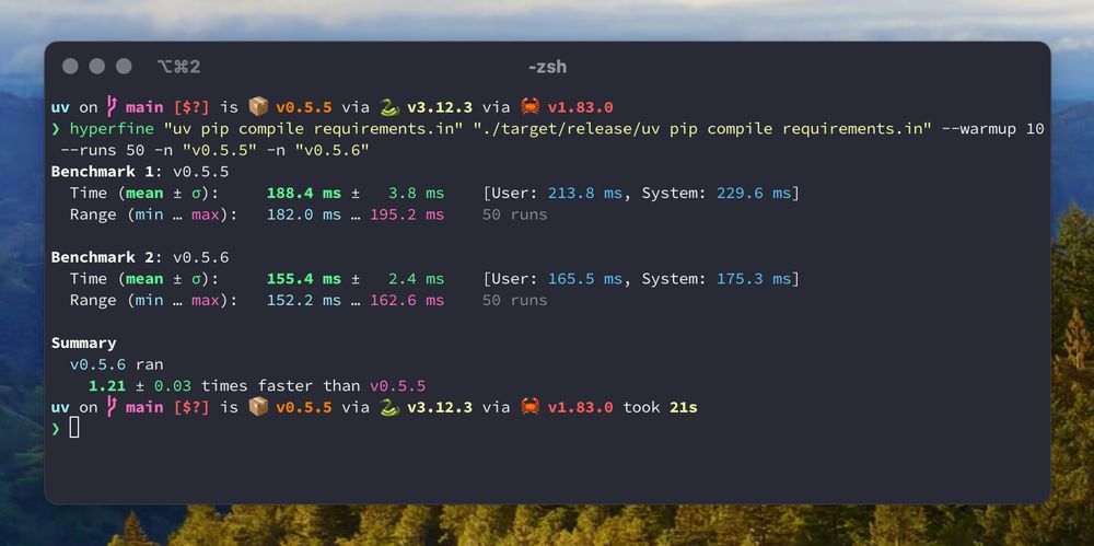 Hyperfine benchmark for uv resolving apache-airflow[all].