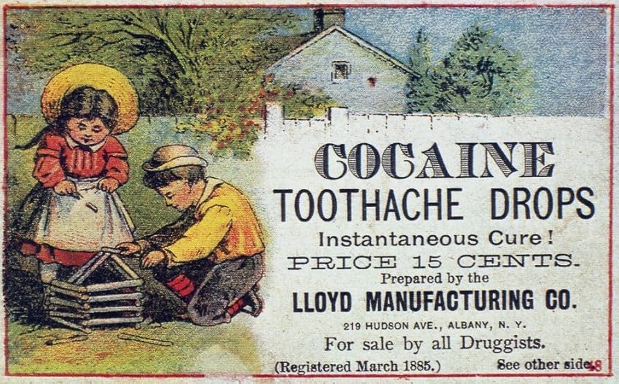 An old-tymey label for cocaine toothache drops