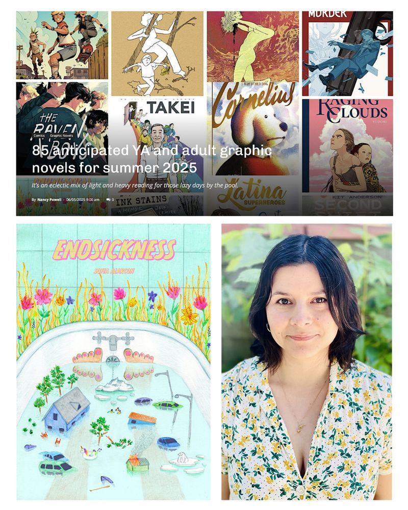 Image promotes The Beat's list of 85 anticipated YA and adult graphic novels for summer 2025, particularly Sofia Alarcon's new book, Endsickness. 