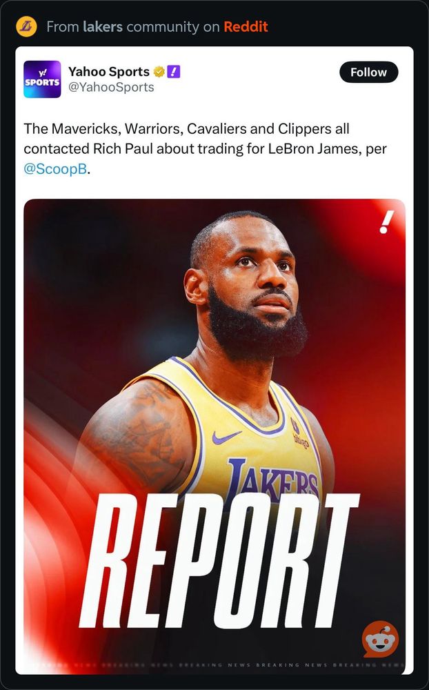 LeBron trade interest graphic. Mavs, Warriors, Clippers, and Cavs are mentioned