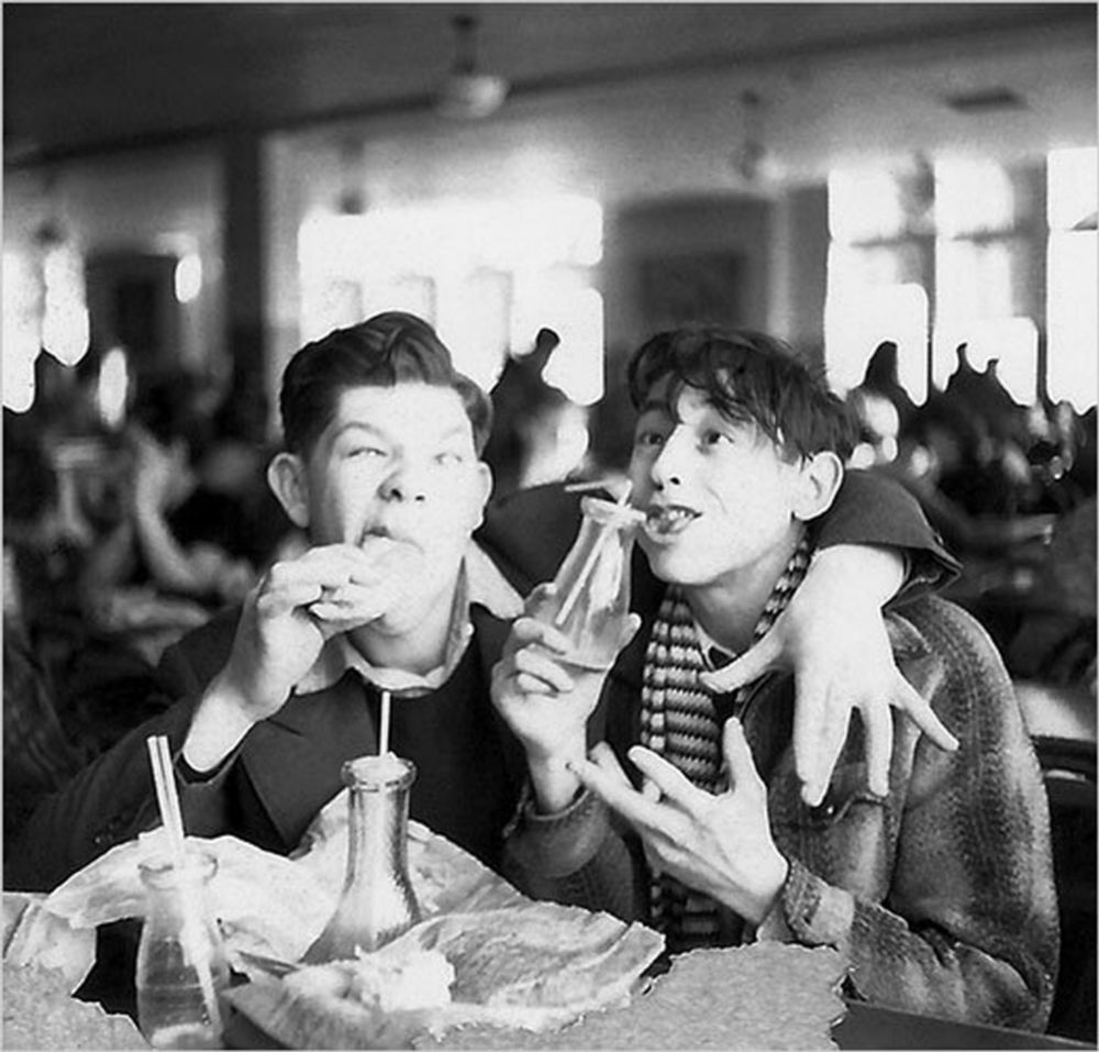 Will Elder and Al Jaffee making silly faces in high school.