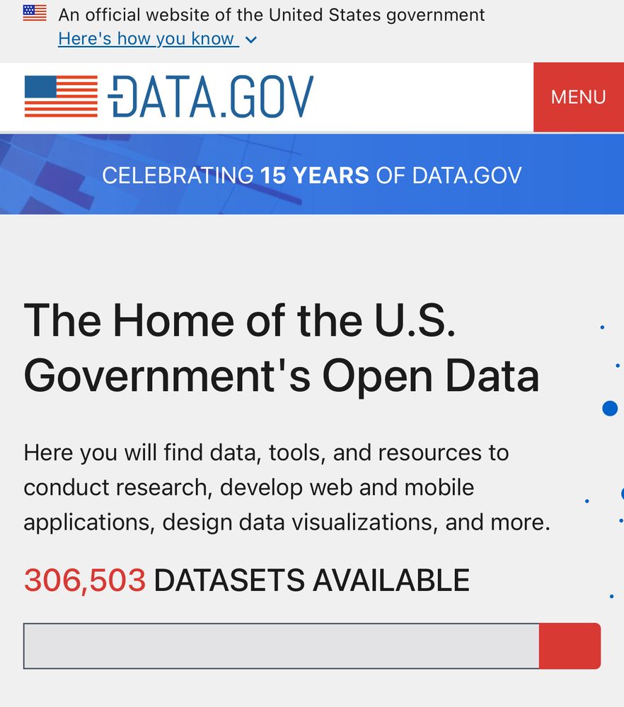 Screenshot of Data.gov, showing 306,503 data sets available