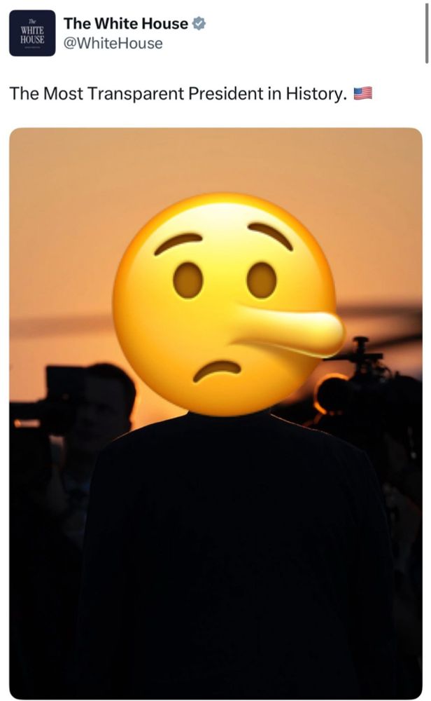 White House tweet with a Pinocchio emoji over Trump’s head, with the false claim that he is the most transparent president ever