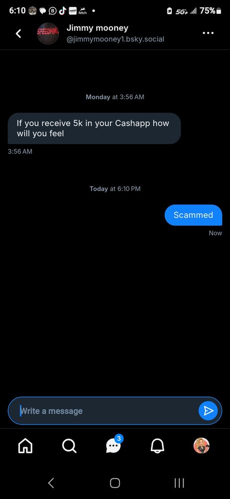 Someone trying to send a scam Cash app message.