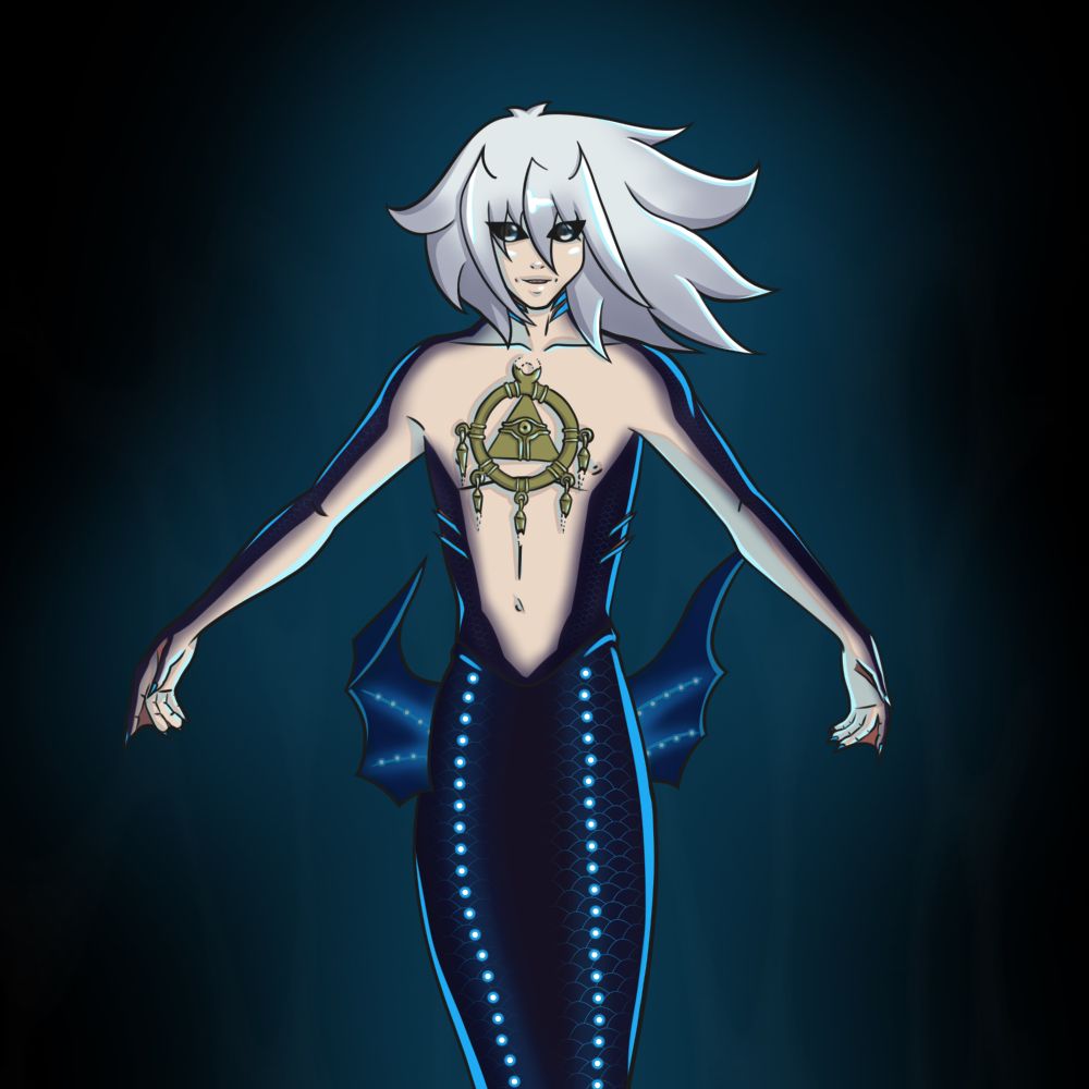 Ryou Bakura from Yu-Gi-Oh as a mermaid that resembles an electroluminescent fish.