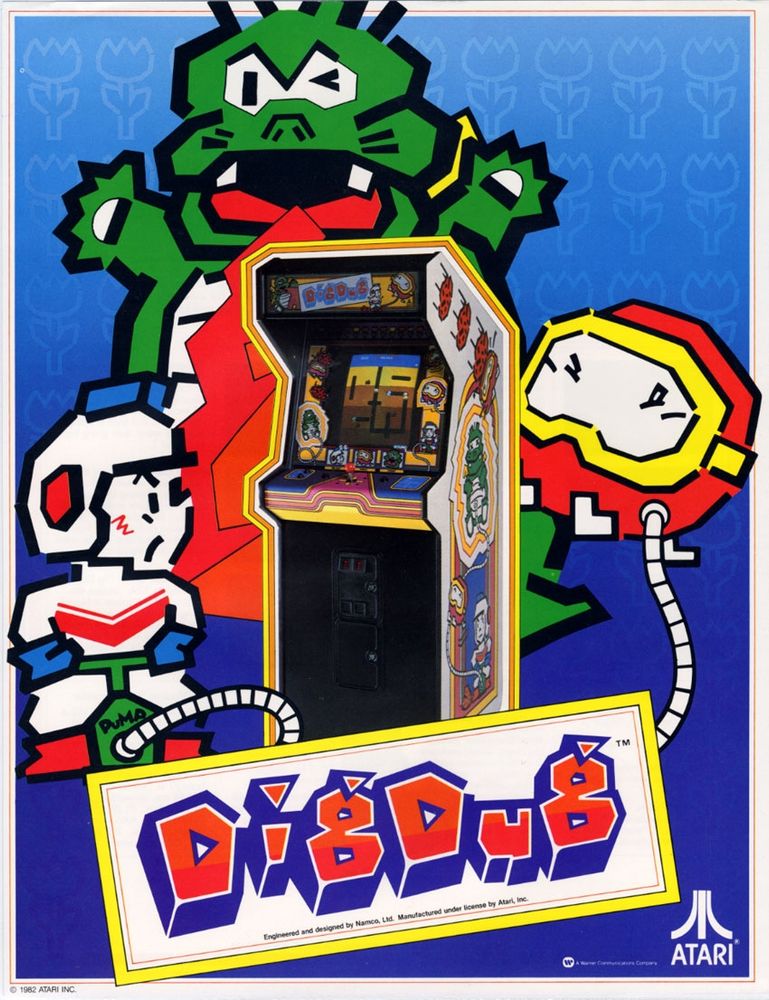 Flyer of dig dug arcade game.
