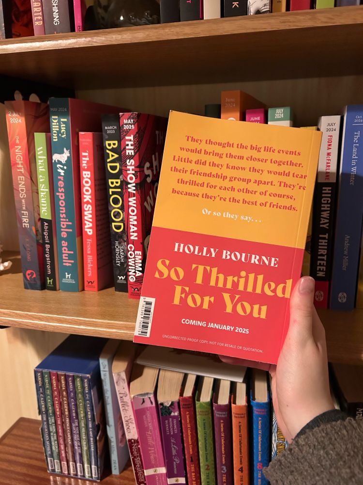 the back cover of a proof copy of Holly Bourne’s So Thrilled for You