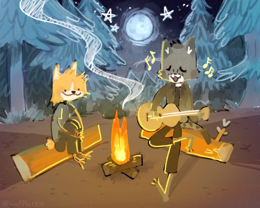 CAT FREN PLAYS ME GUITAR NEXT TO CAMPFIRE