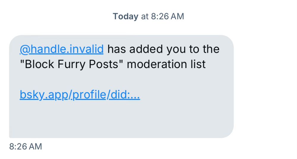 I’ve been added to the “Block Furry Posts” moderation list. 