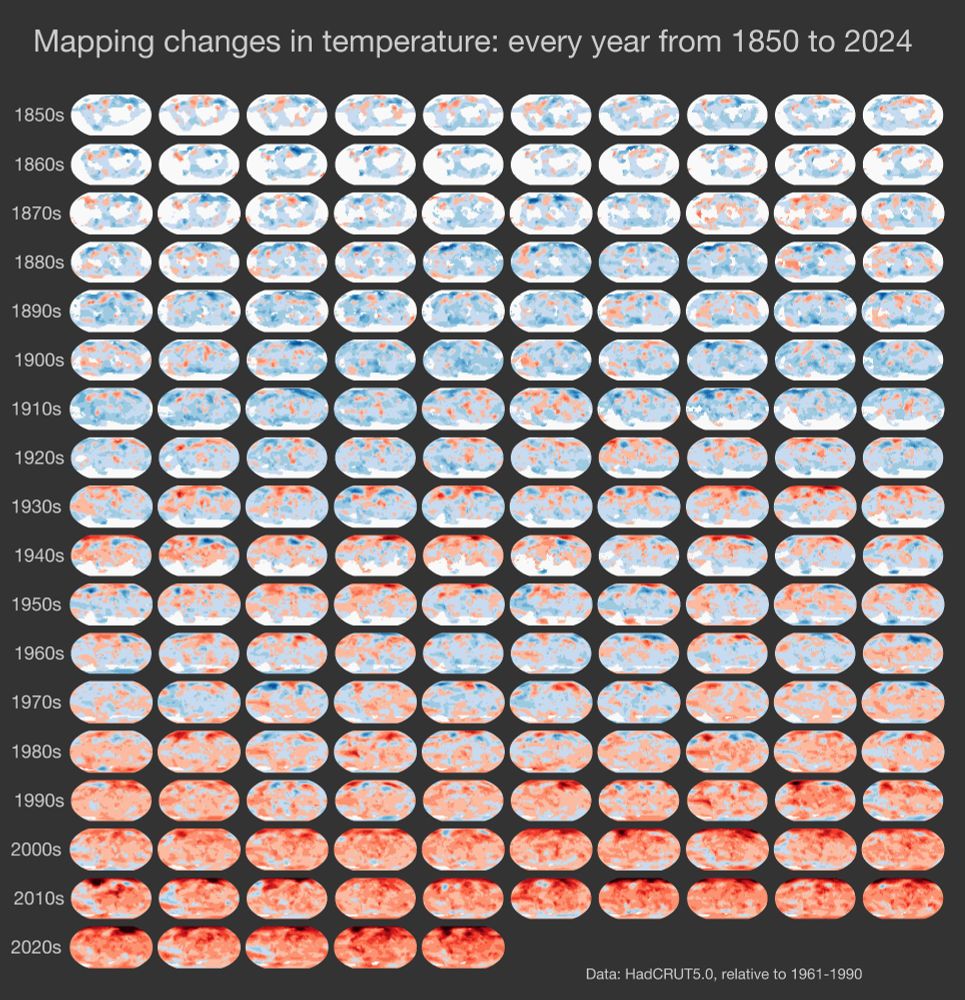 175 maps showing temperature change from 1850 to 2024
