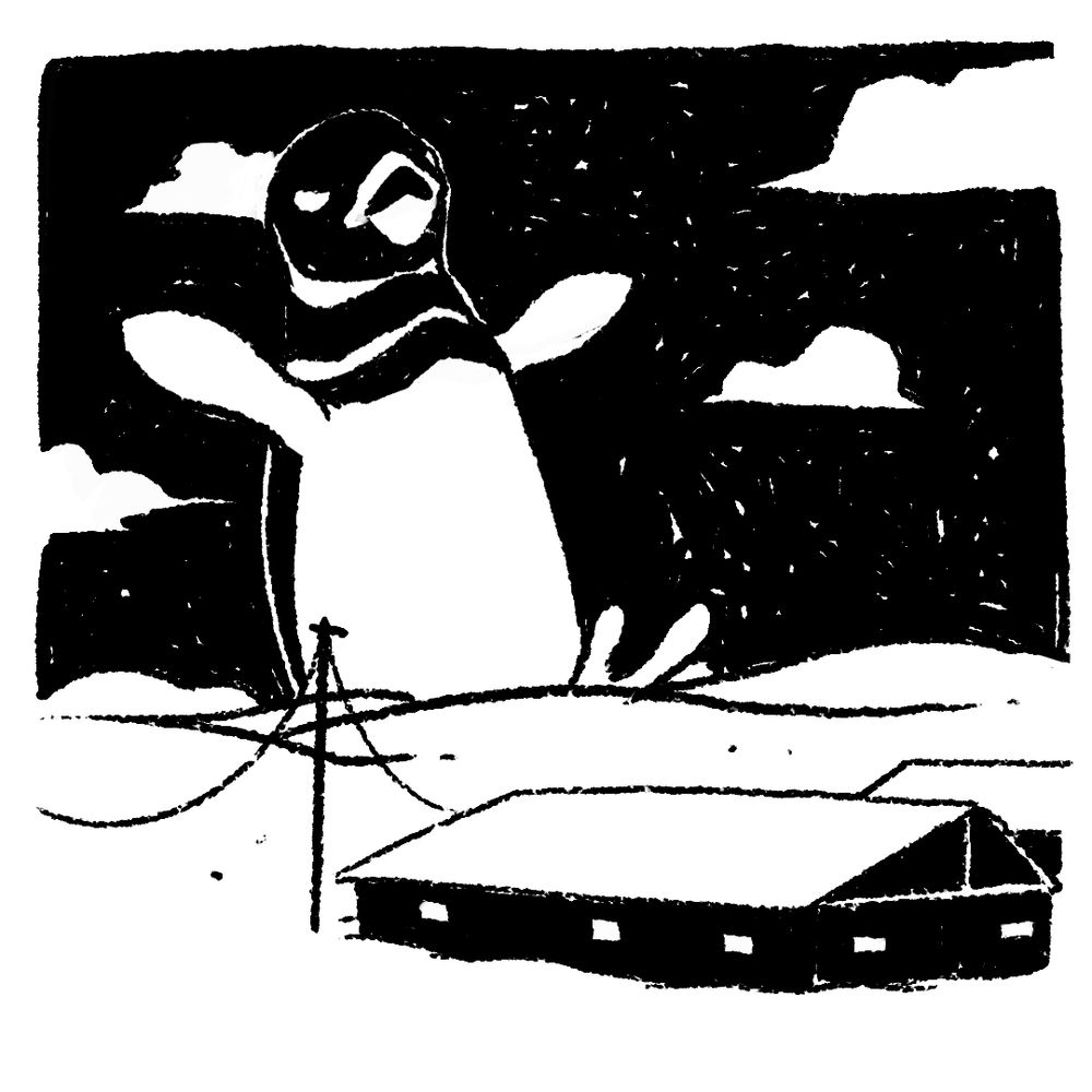 On est en arctique. Un pingouin géant surgit à l'horizon pour attaquer des hangars (ils abritent des fermes à bitcoin)