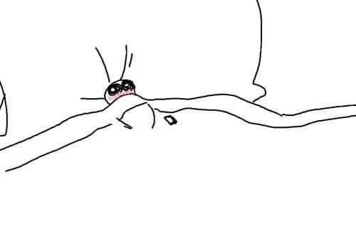 A tiny babu person with big eyes tucked in a big bed with a pillow and blanket 