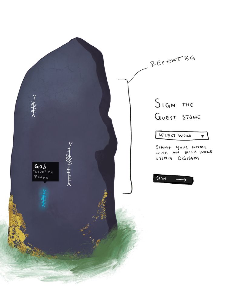 prototype design of the stone including lichen and grass