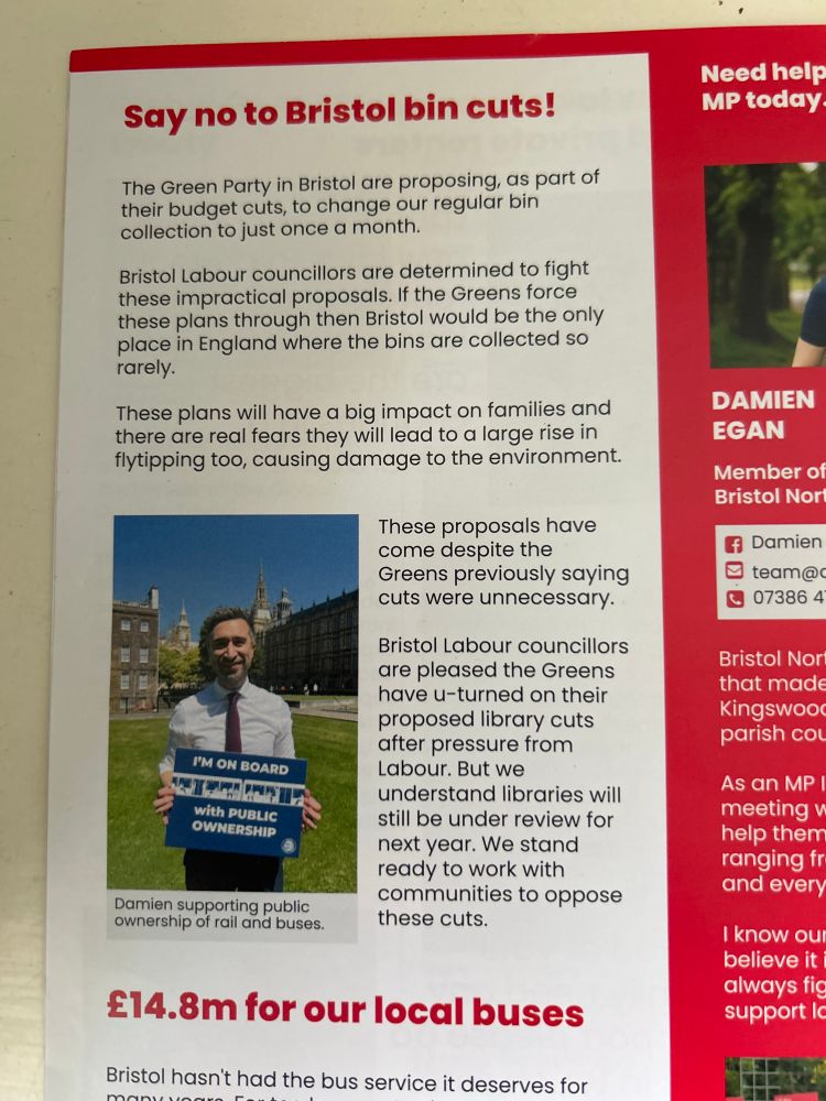 A photo of a local campaign leaflet from the Labour Party with a picture of local MP Damien Egan. 