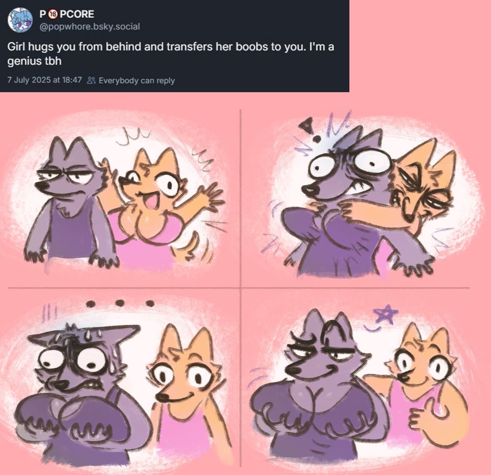 Visualization of "Girl hugs you from behind and transfers her boobs to you. I'm a genius tbh "