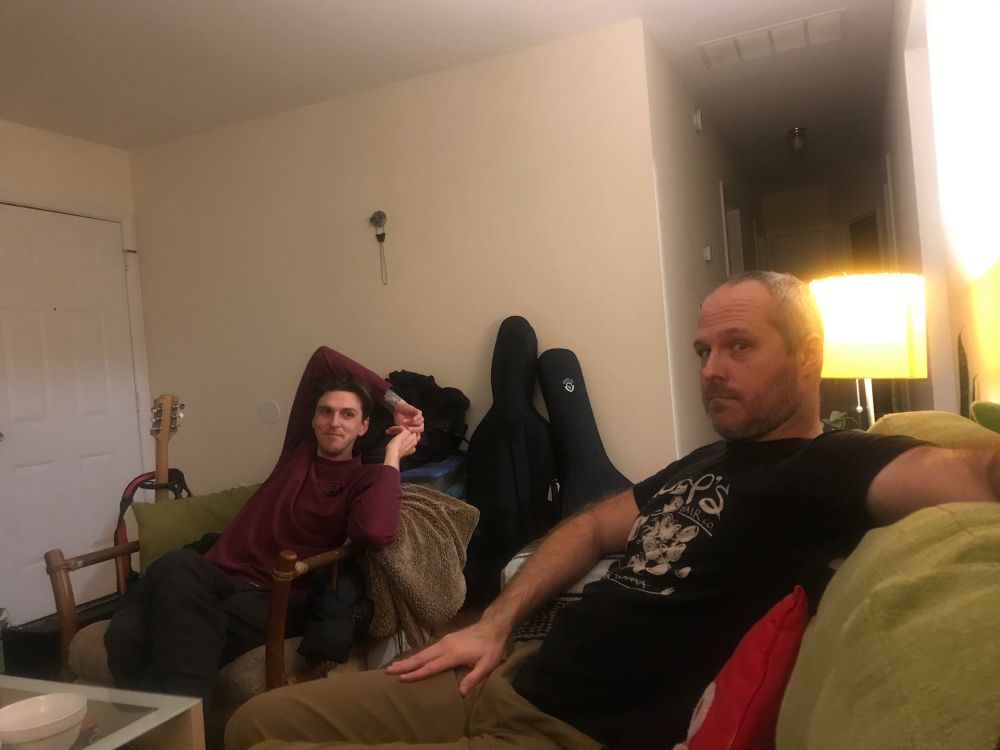 Evan and Matt posing post Castlevania III conquering. 