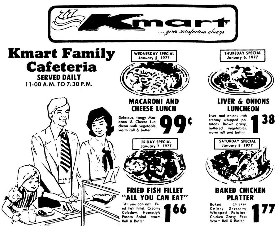 1970s Kmart Cafeteria menu (includes Liver & Onions Luncheon)