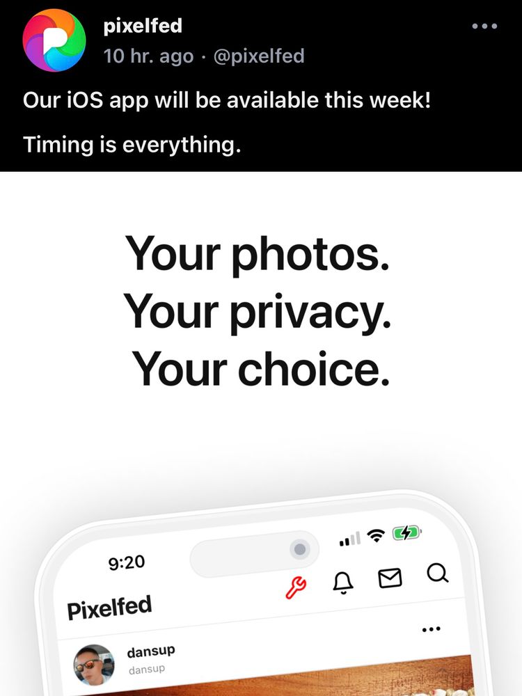 iOS app for PixelFed will be available this week. 