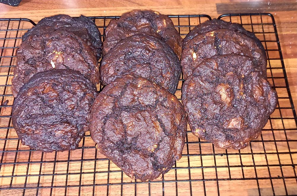 Batch of homemade double chocolate cookies 
