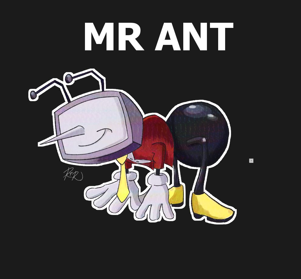 Drawing of the Character Ant Tenna (from Deltarune) as a literal ANT, cause like get it? ANT - Tenna?!