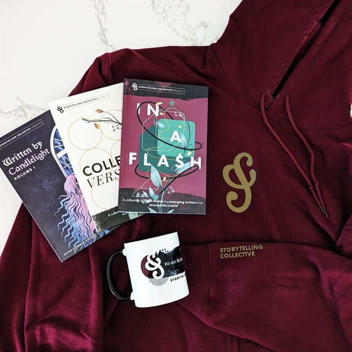 An image of items from the Storytelling Collective merch shop. 
