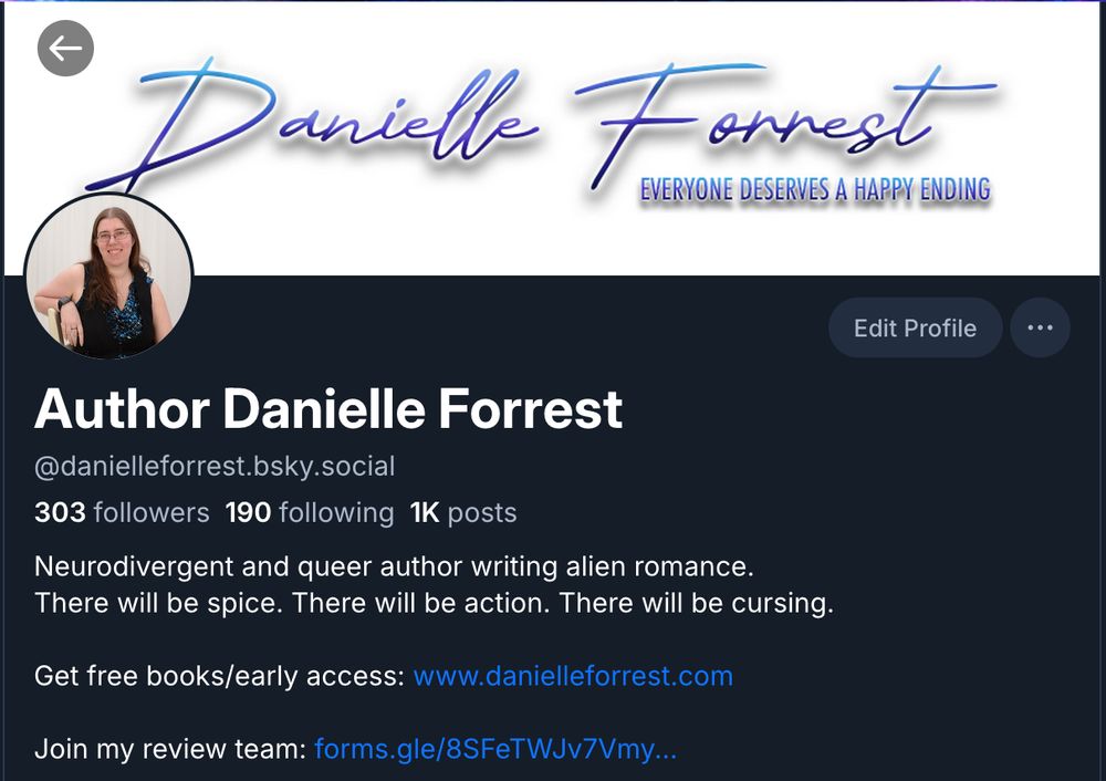 Screenshot of my profile page on BlueSky, showing 303 followers.