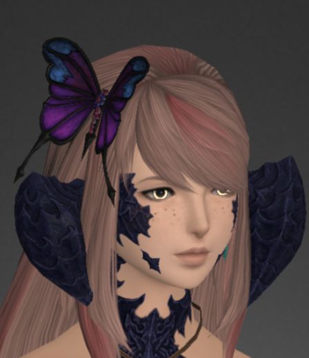 a purple and blue butterfly hair pin on a face 3 au ra