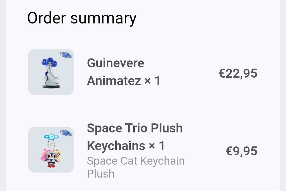 Picture of me going to watch a youtube video and ending up 40 euros poorer (a screenshot of an order confirmation for two pieces of Knights of Guinevere merch)