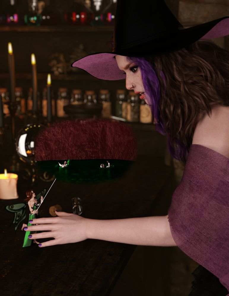 Pepper stands nervously in front of an upturned jar on Amy's desk. Amy reaches down to grab her. A pullout shows two shrunken people in Pepper's stomach.