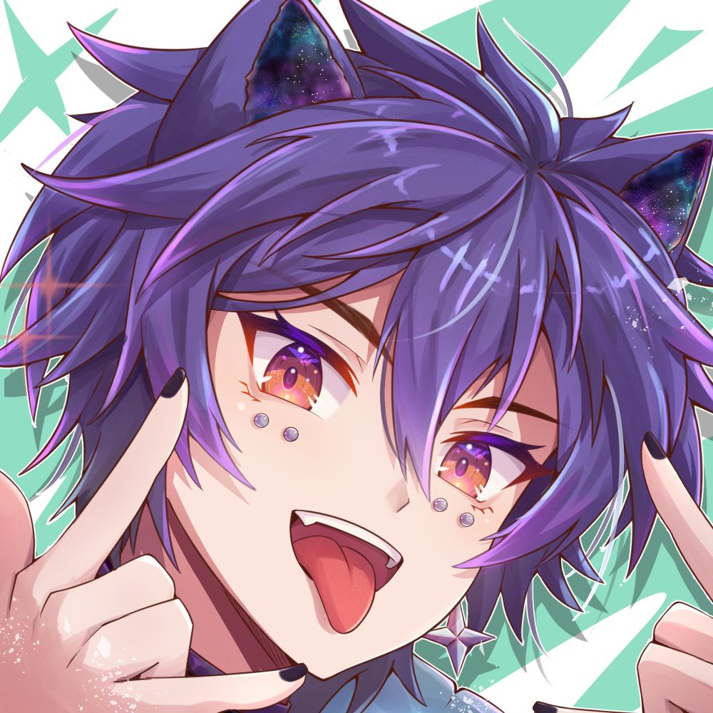 Head shot of OC with his tongue out using  the Rock On fingers