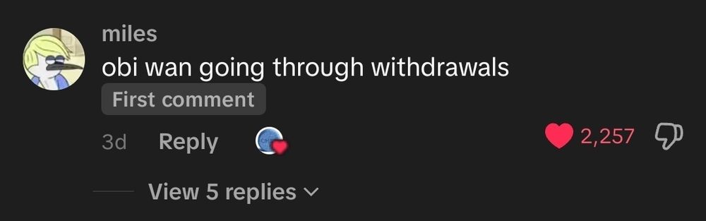 screenshot of a tiktok comment referring to the Underworld song used in the movie Trainspotting