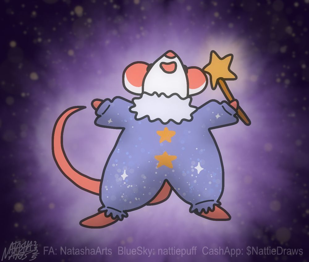 whoa! drawing of a magical wand holding adorably dressed rat fren be upon ye!