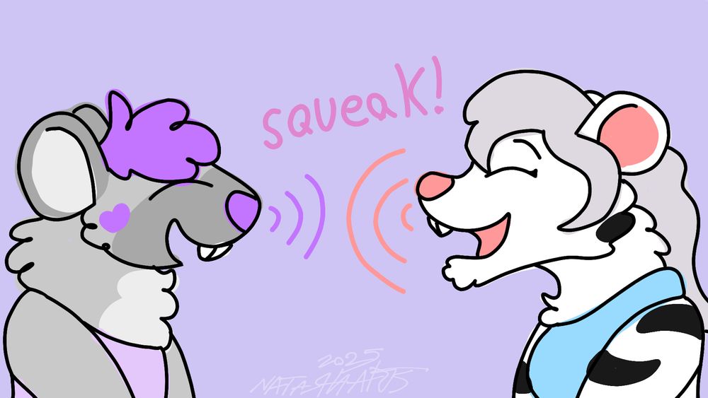 drawing of two mice squeaking at eachother