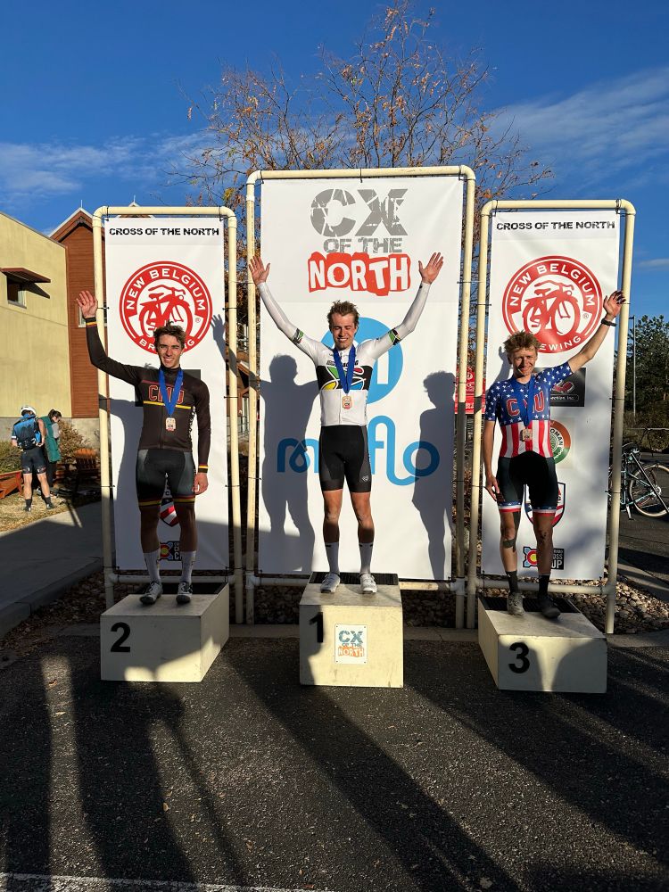 Eric Brunner, Jack Spranger and Ivan Sippy on the podium of Day 1 of Cross of the North. Scott Funston 