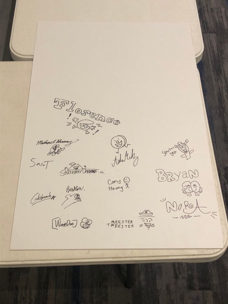 BFDI x II 2025 Tour shop sign signatures:
* Florence
* Michael
* Sam T.
* StrangelyUnknown
* Adam
* SpartanDash
* cakebrunch
* Braden
* Cary
* Bryan
* WoopDoo
* Meester Tweester
* Nora (one of the tour crew)