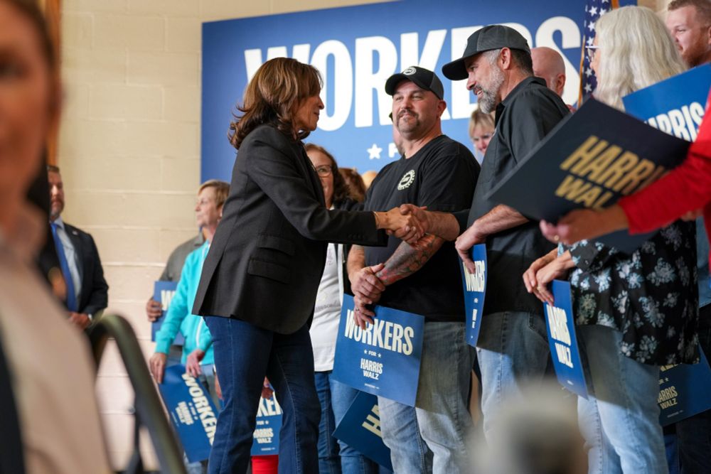 Vice President Harris meets with union workers in Lansing, Michigan in October 2024.