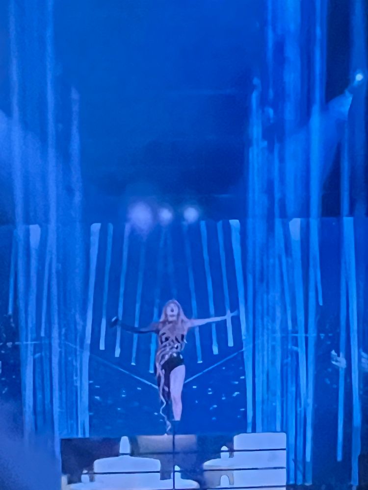 Taylor Swift at the eras tour during her reputation era performing don’t blame me 