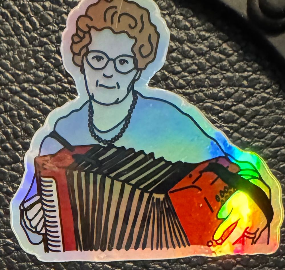 Mrs Belle playing button accordion sticker by @crookedtunes 