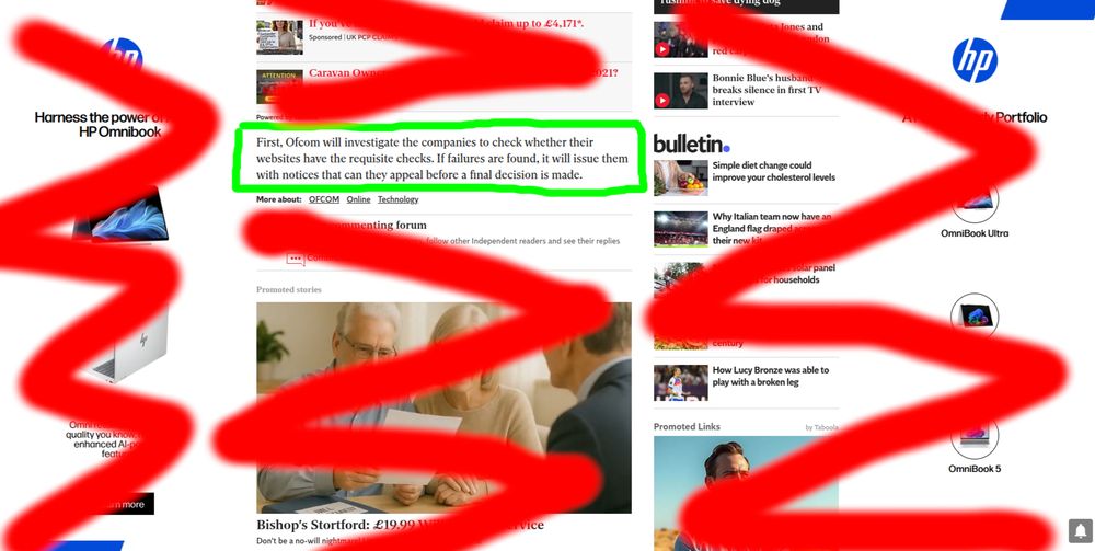 screengrab of a news website with a tiny bit of actual content in the middle surrounded by ads taking up about 95% of the window