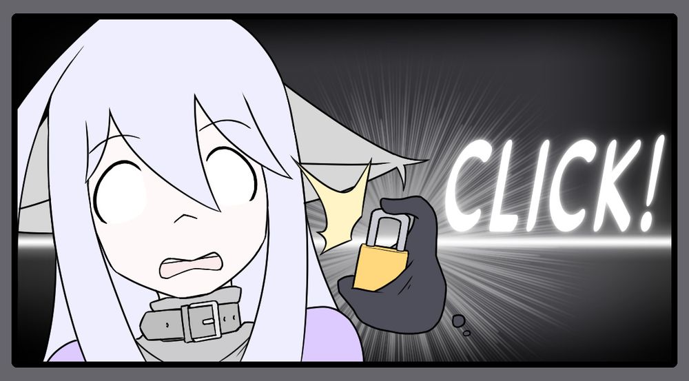 The padlock clicks shut right next to Alodo's ear with a loud CLICK sound. Alodo freezes up instantly.