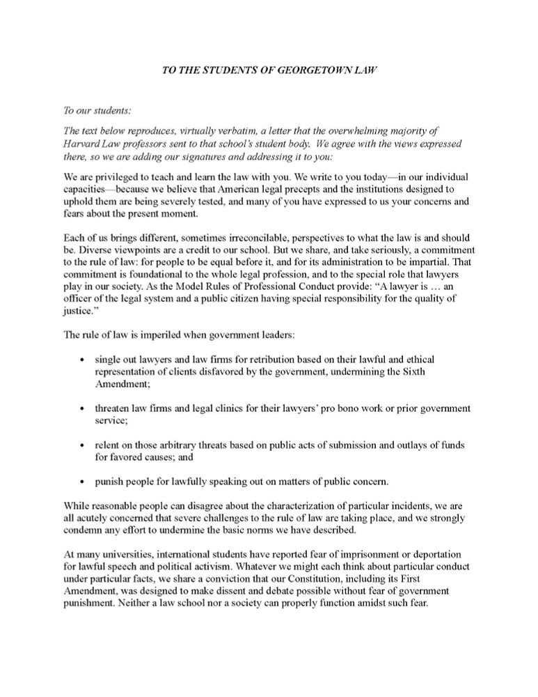 Text of a letter addressed "to the Students of Georgetown Law."