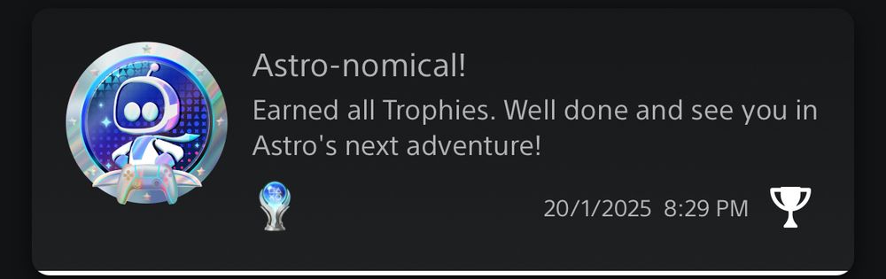 A picture of the Astrobot platinum trophy ‘Astro-nomical’ 