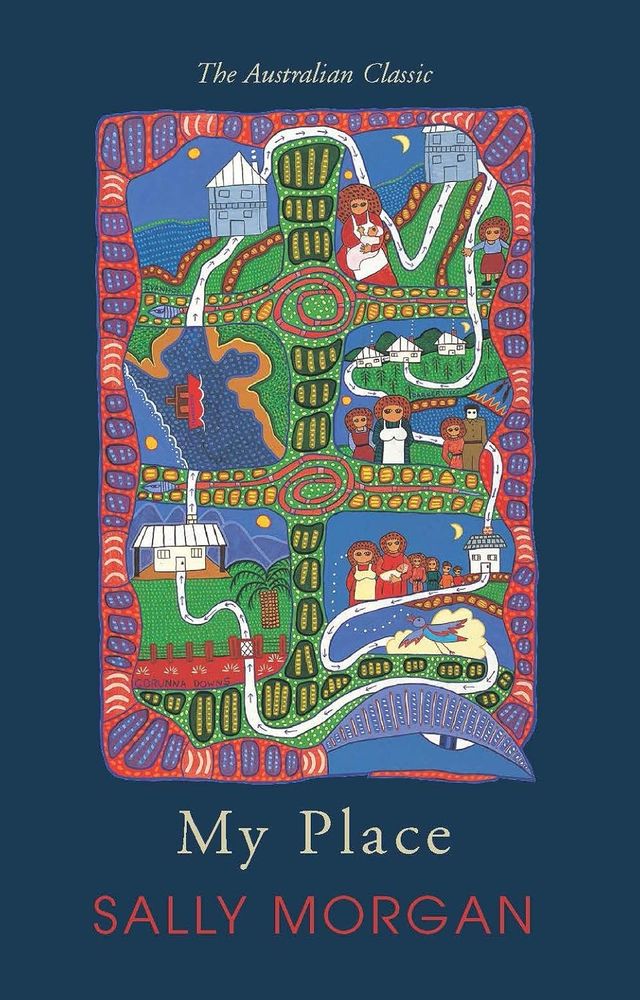 Book cover of My Place by Sally Morgan, depicting a life journey in dot arts.