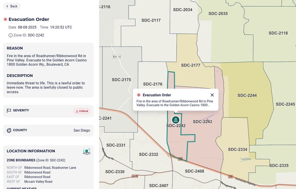 Evacuations for Roadrunner Fire in San Diego County.https://protect.genasys.com/zones/US-CA-XSD-SDC-2242?z=12.289144712173103&latlon=32.70695138012809%2C-116.25751554298188#wildfires #SanDiego #RoadrunnerFire 