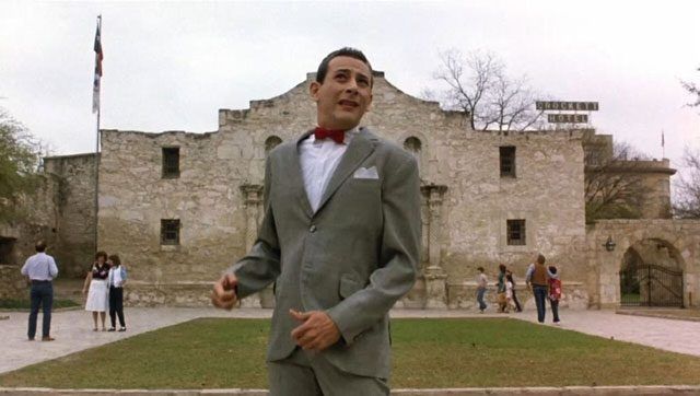 Pee-wee standing outside the Alamo