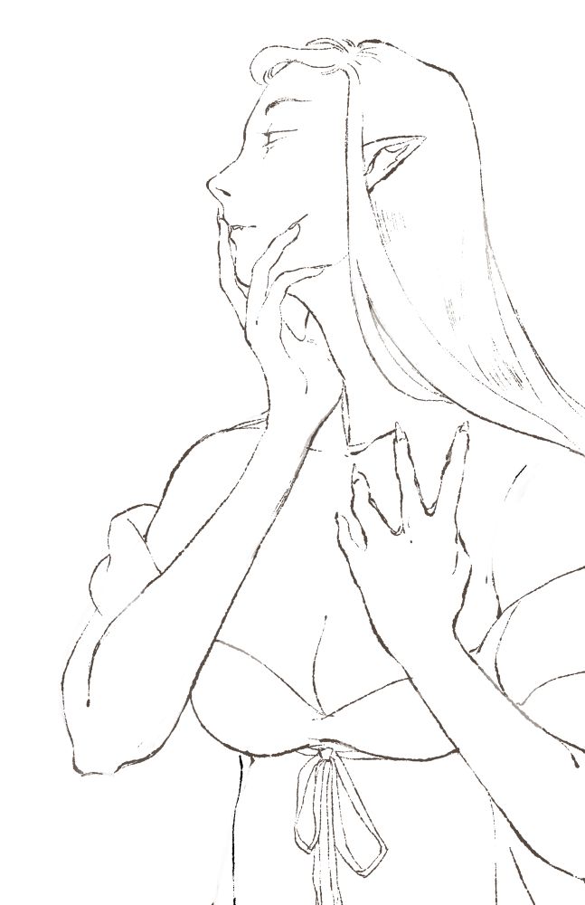 sketch i did inspired by the novel hungerstone; it depicts a portrait of a breasting boobily vampire lady with her hands wrapping around her neck and rising to her mouth