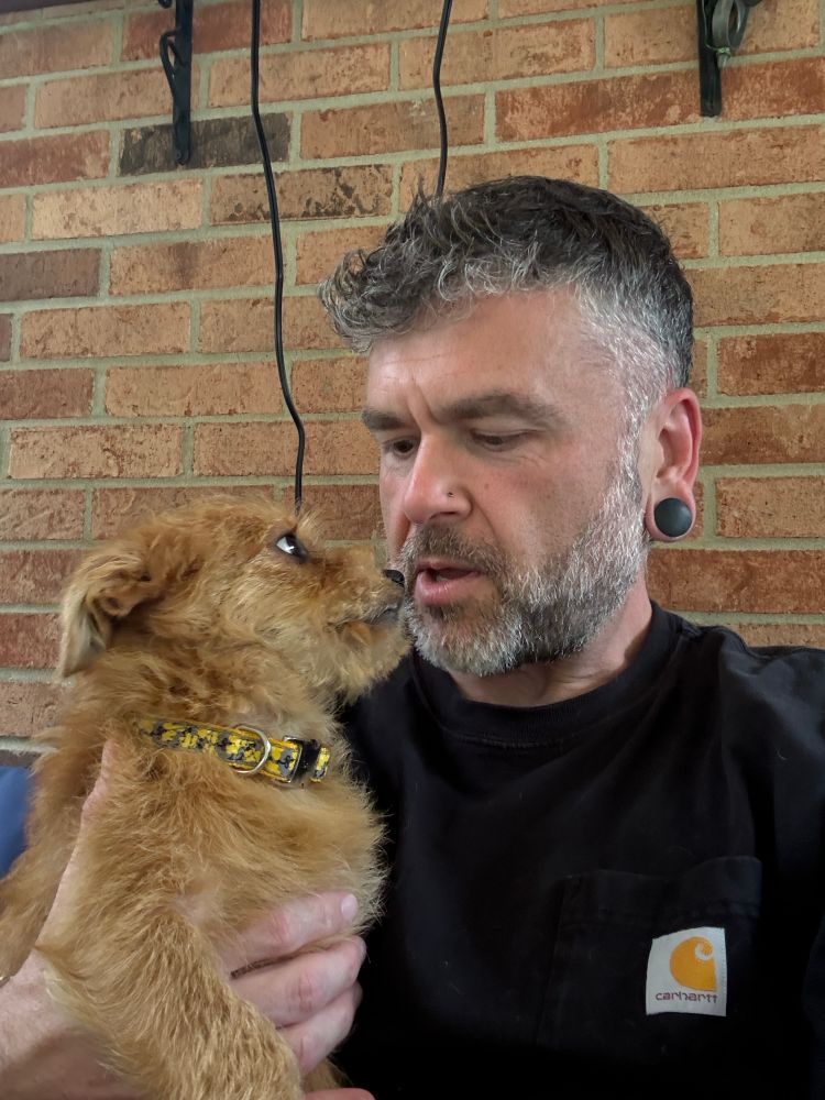 Elsie the dog with Chuck the human 